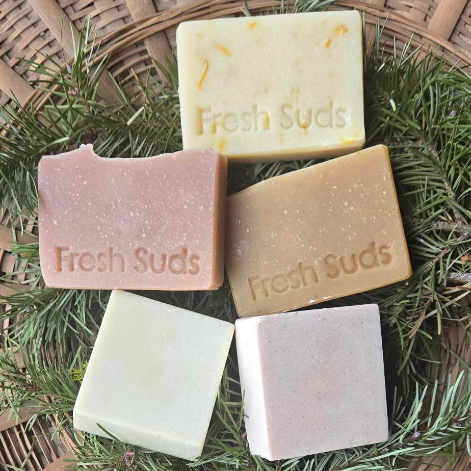 Herbal Fresh Suds soap bars with botanicals, handmade in Chilliwack BC