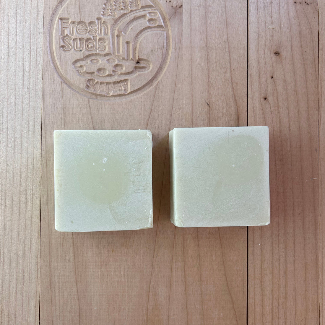 Olea Olive soap bars at the base of an olive tree with fresh olives